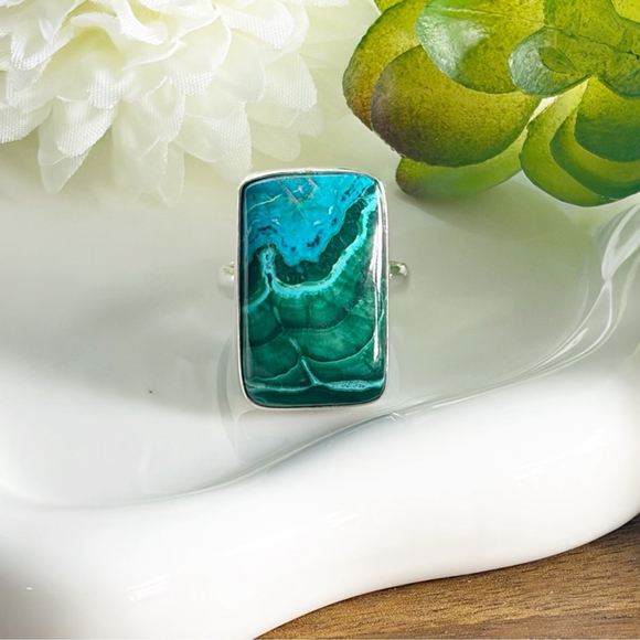 Sterling Silver 925 Ring Size 9 1/4 9.25 Malachite Chrysocolla Southwest - Picture 4 of 11